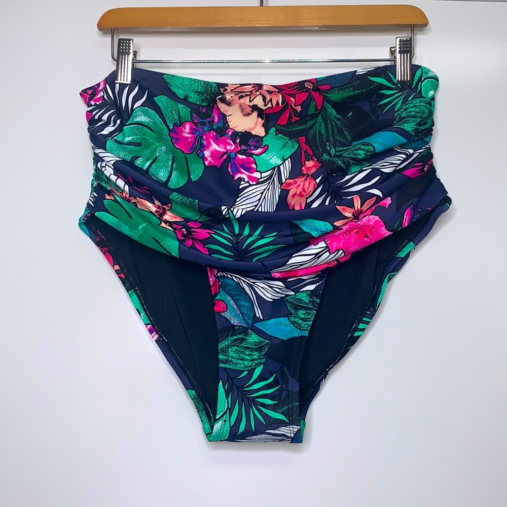 COASTAL BLUE Navy Tropical Floral High Rise Bottom